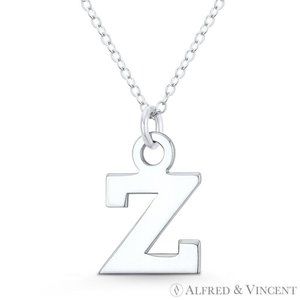 Initial Letter "Z" 20x13mm (0.8in x 0.5in) Charm Pendant in .925 Sterling Silver